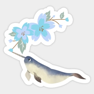 Narwhal Ice Blue Cherry Flowers Sticker